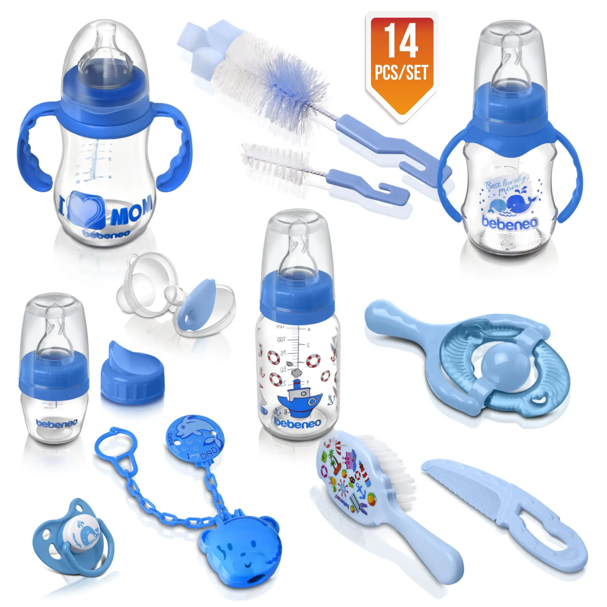 BEBENEO Newborn Baby Bottle Food Feeding Kit 14pcs/set Bottle Teether Set Feeding Gifts Premium Set Professional Made in Turkey