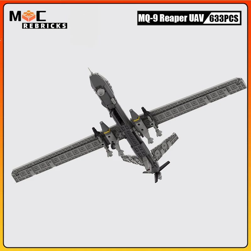 Military Fighter Building Blocks for Children, Assembly Model, Aircraft Bricks, Toy Gift, Moc MQ-9 Reaper, Série UAV, Idéias Técnicas