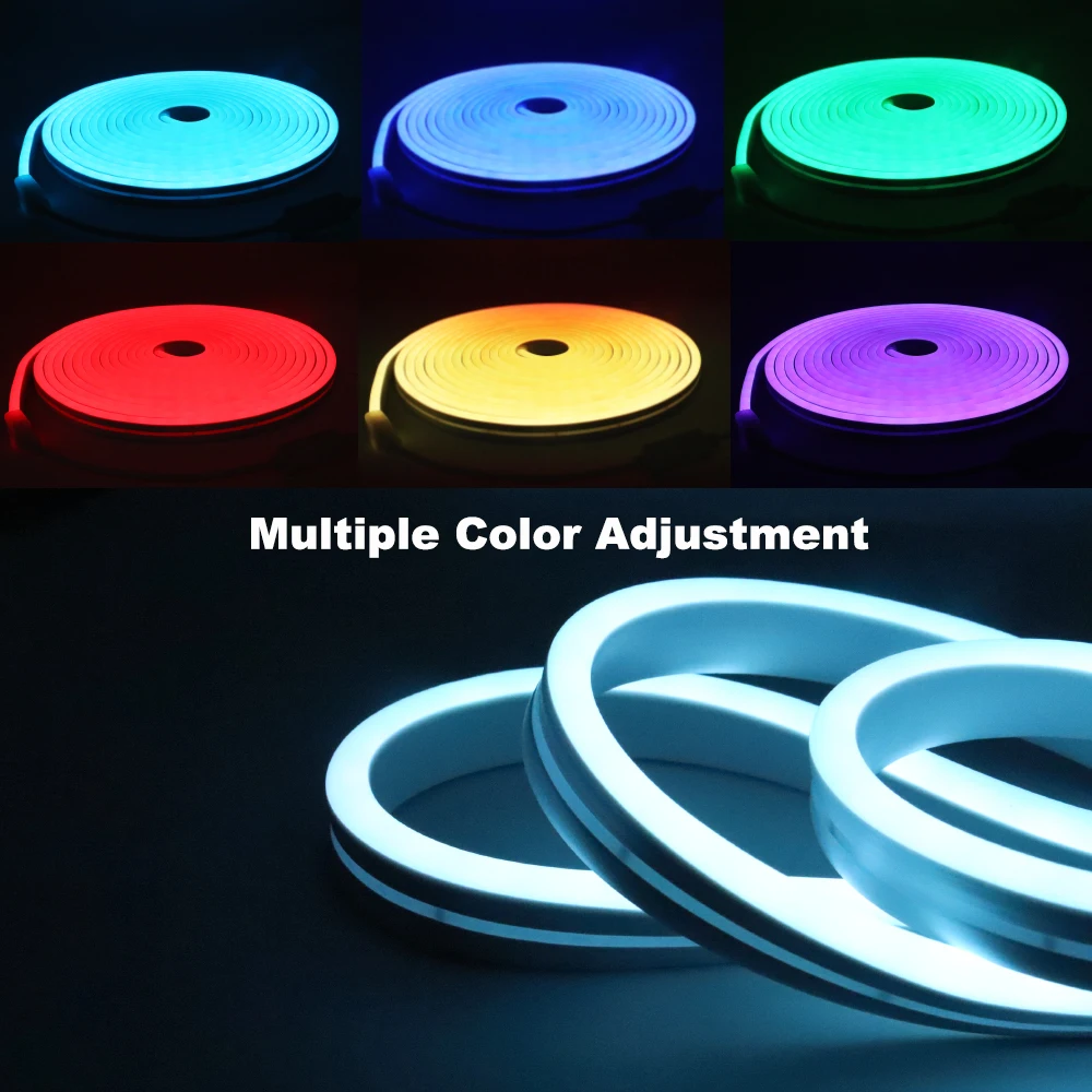 12V RGB LED Neon Strip Waterpoof Flexible Silicone Light Tape Dimmable Decor With Bluetooth-compatible Remote Control Power Kit