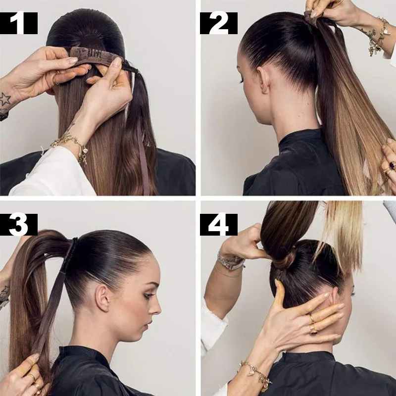Cabello sintético LISI GIRL de 22 a 34 pulgadas, coleta larga lacia, con clip, negro 5