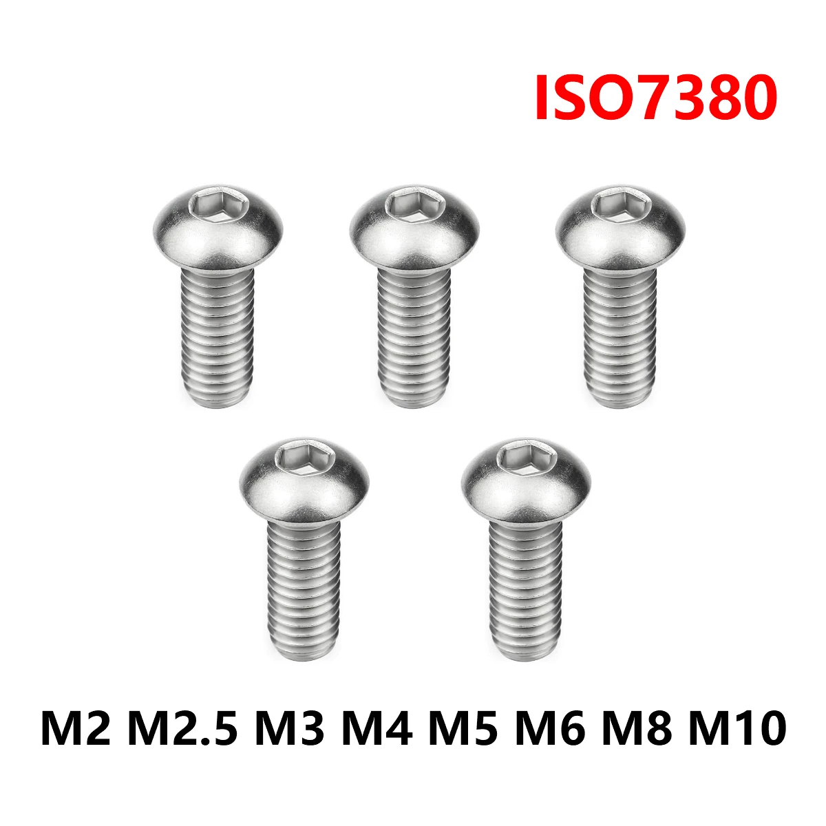 5/10/20/50PCS Hex Socket Button Head Screws Allen Bolt Screw ISO7380 304 Stainless Steel 10.9 Grade M2 M2.5 M3 M4 M5 M6 M8 M10