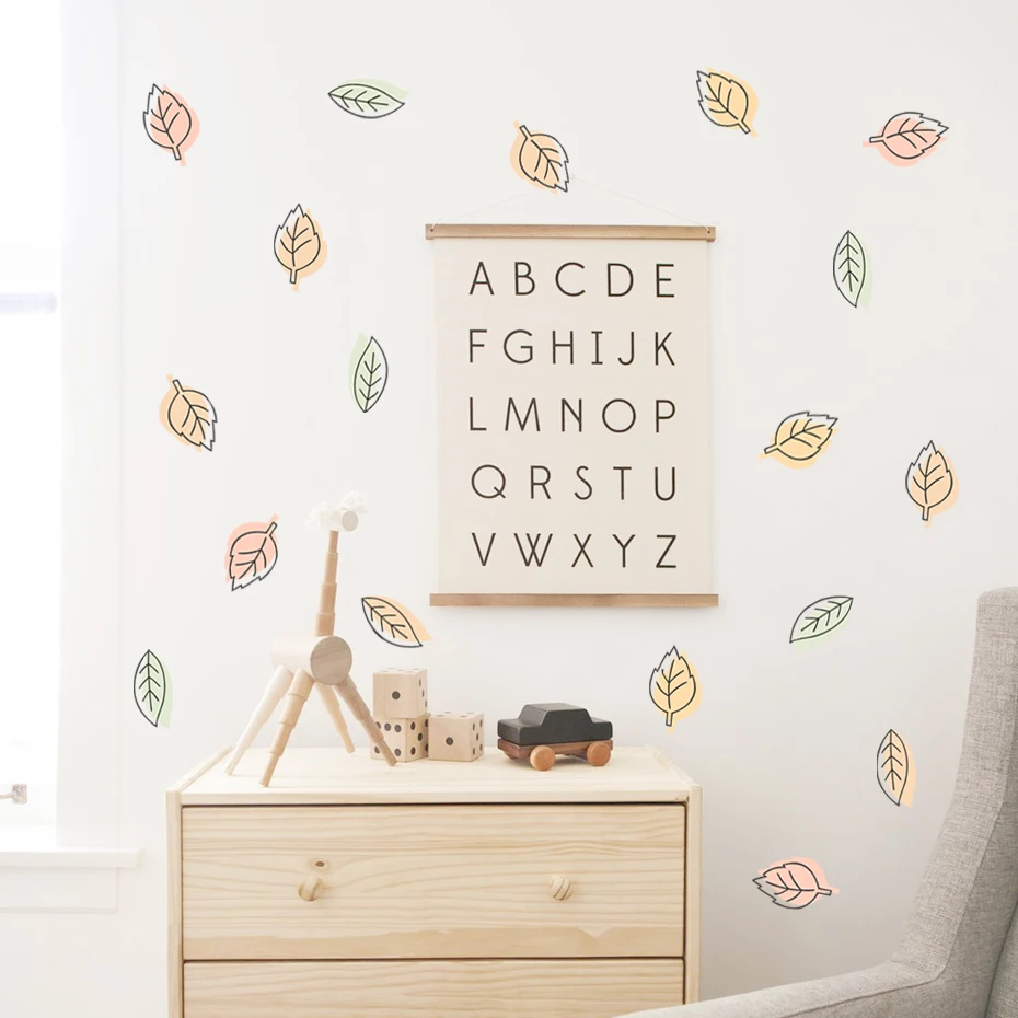 

Boho Leaves Watercolor Nursery Wall Stickers Removable DIY Peel and Stick Wall Decals for Kids Room Interior Home Decoration