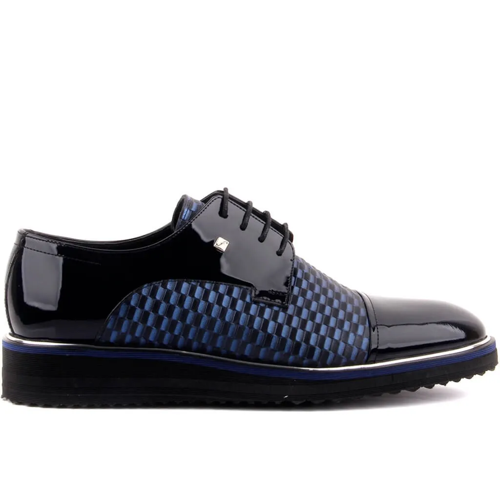 Fosco-Navy Blue Patent Leather Men 'S Casual Shoes