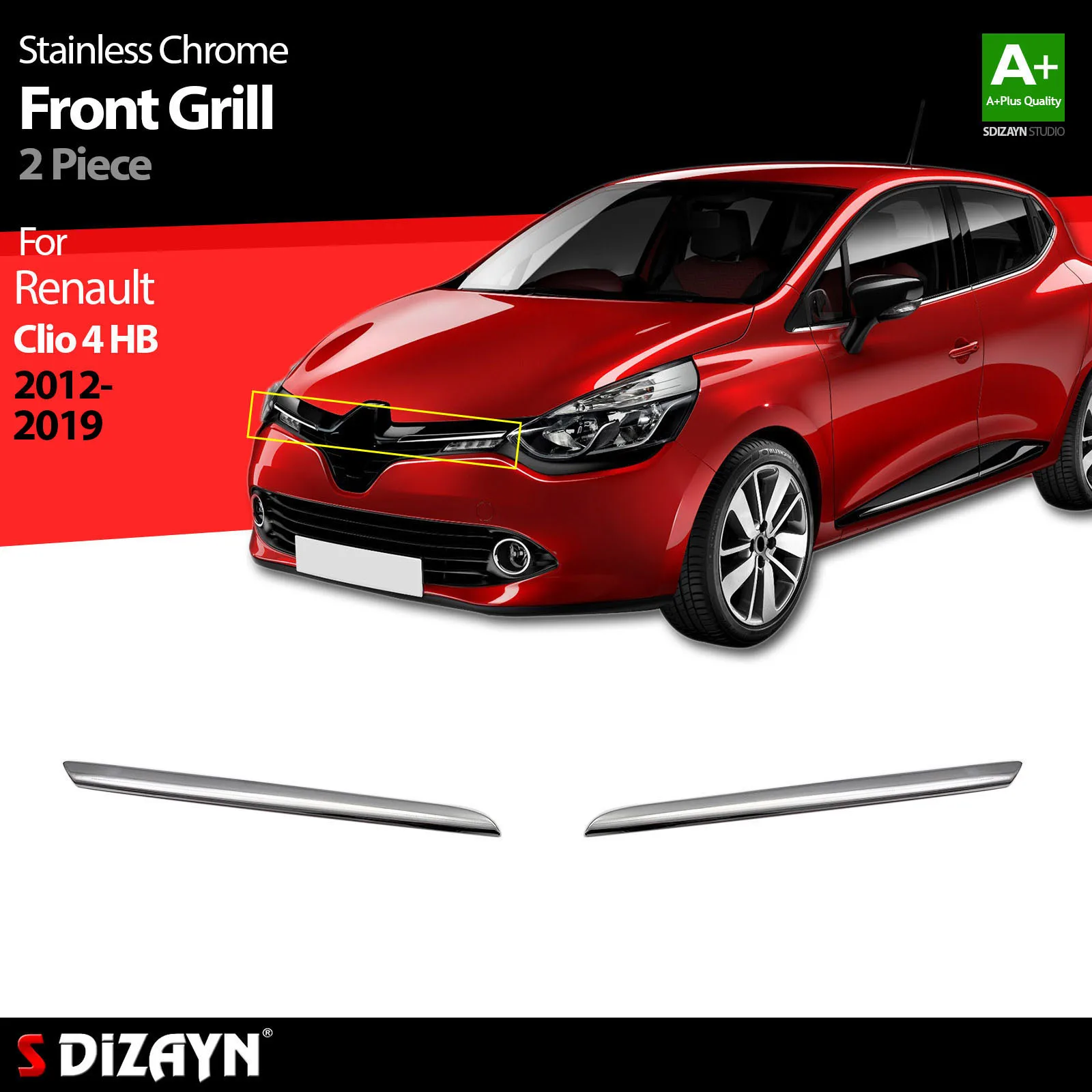 

S Dizayn For Renault Clio 4 Chrome Front Grill Stainless Steel 2 Pcs Exterior Car Accessories Parts Auto Products Stickers Style