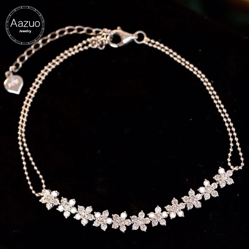 Aazuo Real 18K Pure Solid White Gold Real Diamond 1.3ct Classic Fairy Flower Bracelet For Woman Upscale Trendy  Engagement Party