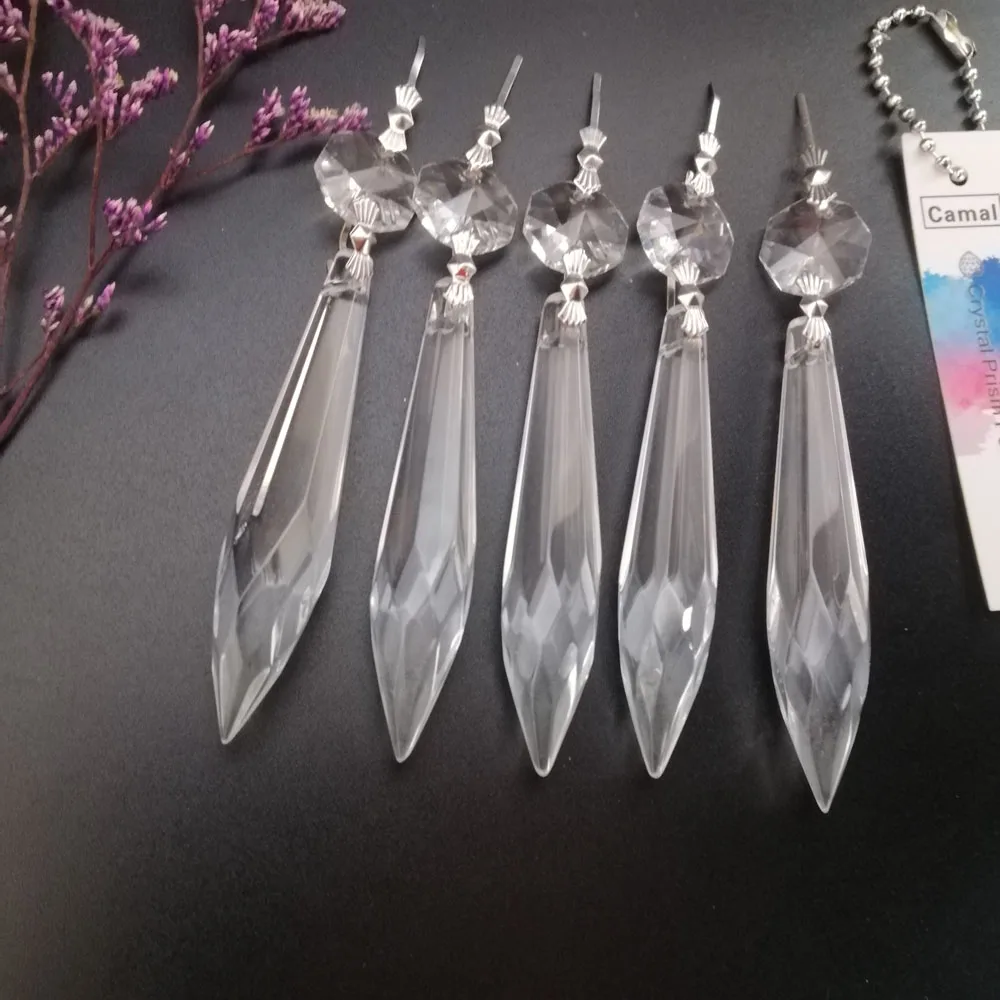 Camal 5 sztuk kryształ 63mm wieloaspektowy sopel w kształcie litery U Drop żyrandol pryzmat wisiorek ośmiokątny koralik wiszące lampa części