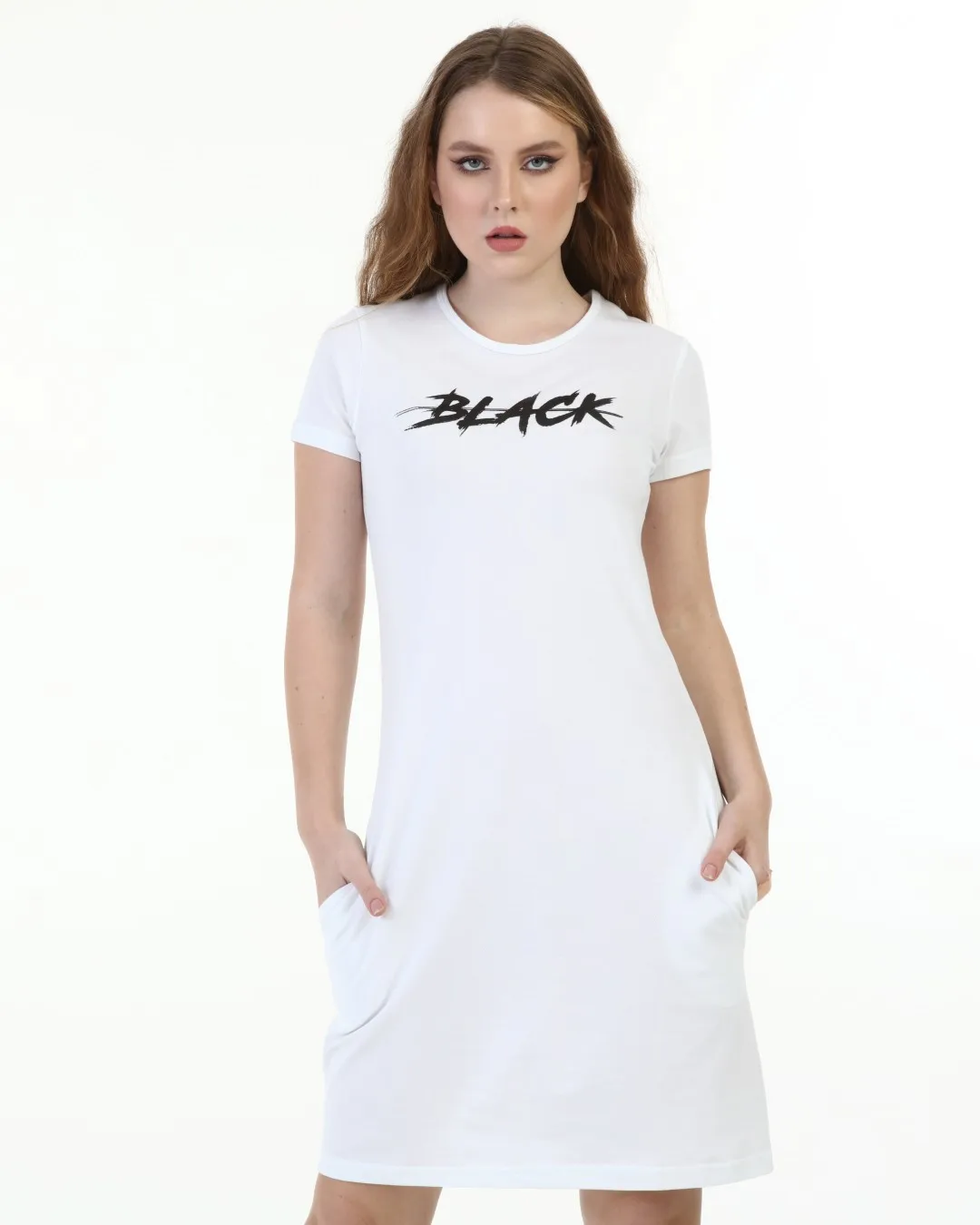 Diaves Woman Summer  Fashion Short Sleeve Combed Cotton Dresses Black White