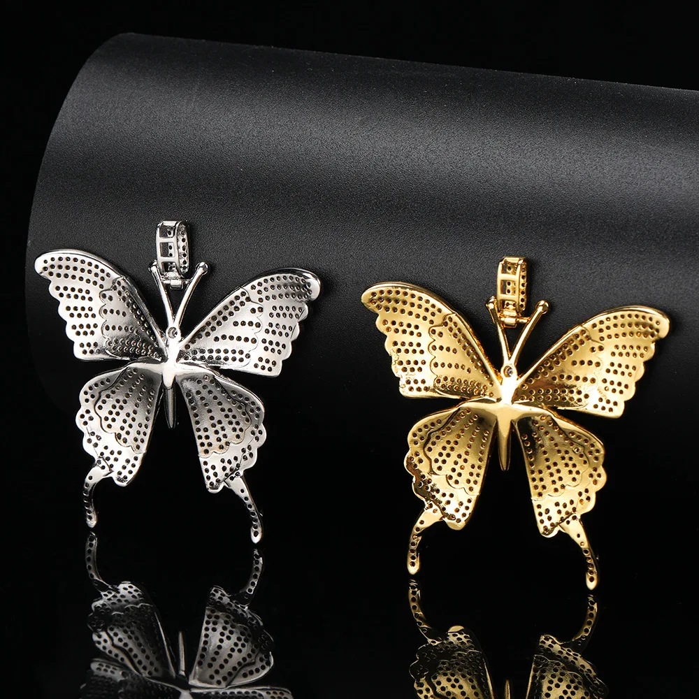 

European and American New Micro-inlaid Zircon Butterfly Pendant Hip Hop Jewelry Rap Hipster Necklace