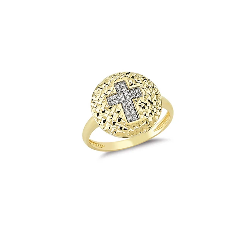 14K Solid Gold Cross Design Ring for Women