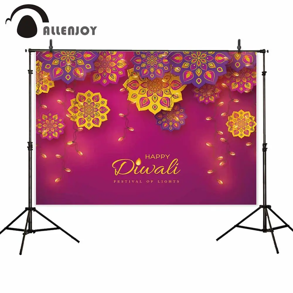 Allenjoy-fondo fotográfico de estilo árabe, telón de fondo con flor dorada, Diwali al-fitr Eid, ideal para fiesta y festival, photozone, photocall