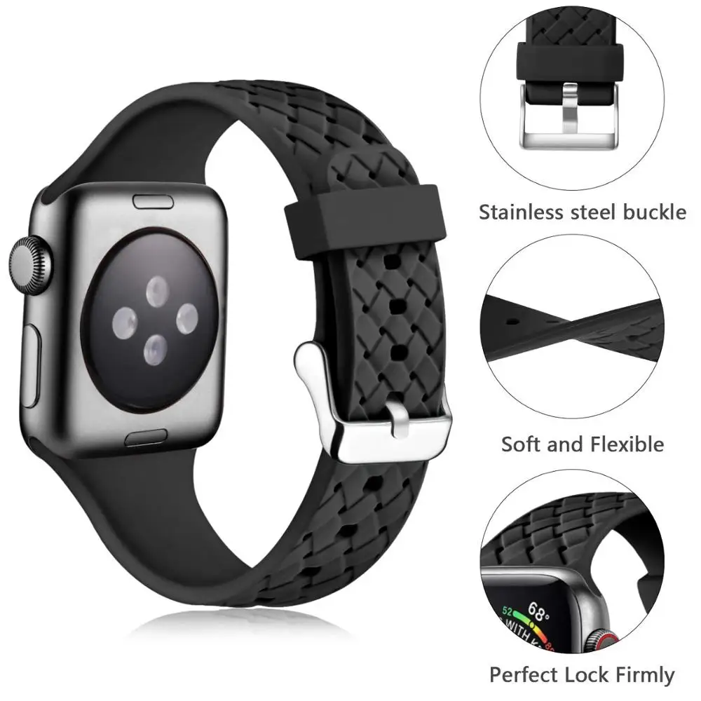 Silicone Strap for Apple watch band 44mm 40mm 45mm 41mm 42mm 38mm Accessories Woven Pattern bracelet iWatch series 6 5 4 3 SE 7 image 2