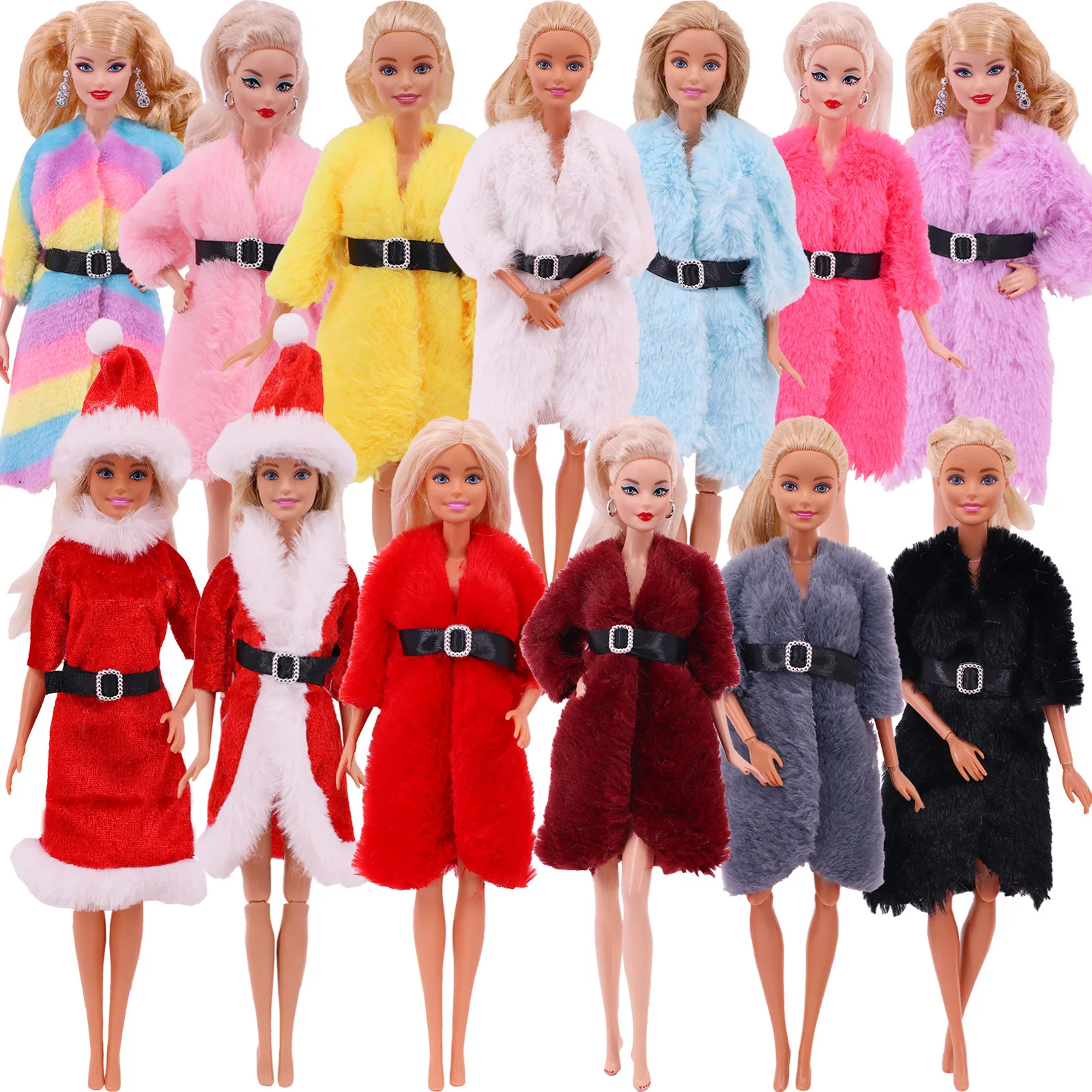 1 Set Multiple Long Sleeve Soft Fur Coat Tops Overcoa Winter Warm Casual Wear Accessories Clothes for Barbie Doll Kids Toy