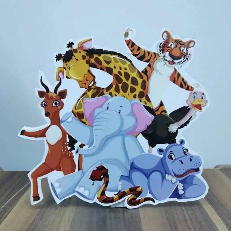 Safari Animals Foam-board Cutout Standee with Cardboard Stand Birthday Party Decoration Kids Safari Party Supplies Concept Party