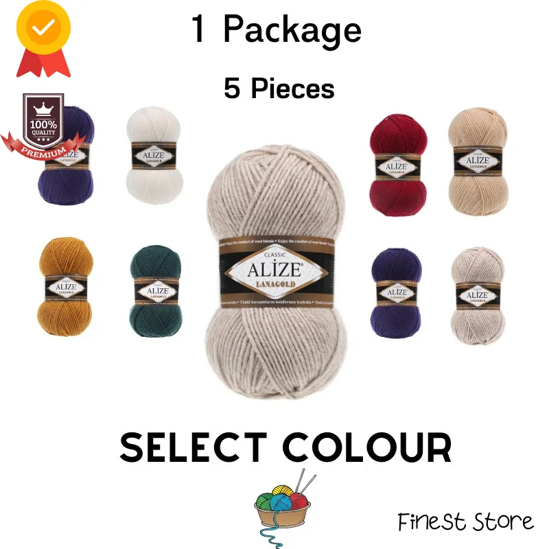 Thread 1 Pack |5 Balls| Alize Lanagold Hand Knitting Yarn |%49 Wool %51 Acrylic| Crochet Tool Kit Sewing Threads Braid Rope Yarn