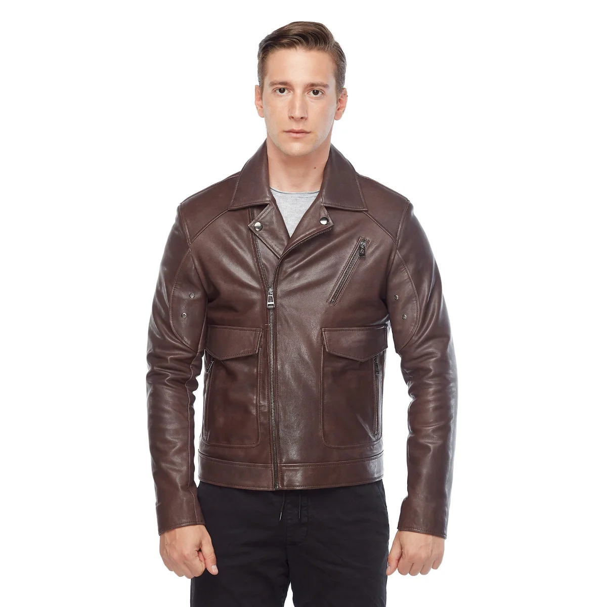 Túi Nam Da Thật Da Áo Khoác Cà Phê Ban Đầu Da Cừu Thu Đông 2022 Biker Slim Size Lớn VintageTürkiye