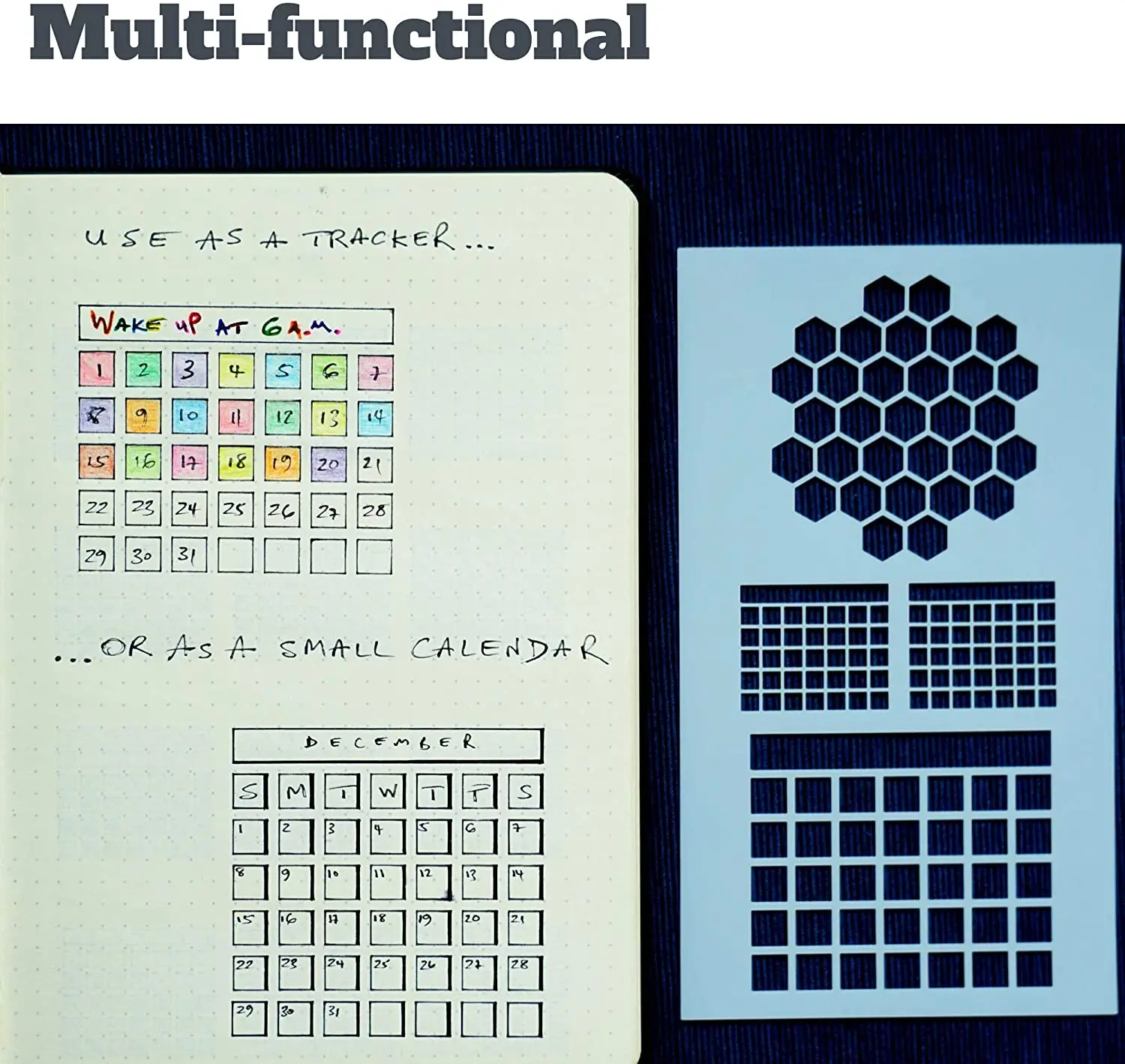 6Pack Reusable Ultimate Productivity Journal Stencil Set DIY Templates to Create Calendars, Lists, Letters, Numbers, Habit Track