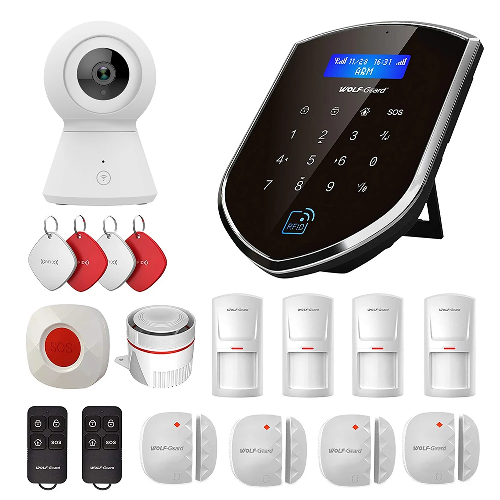 

Беспроводная домашняя сигнализация Wolf-Guard DIY Smart Life, GSM, Wi-Fi, охранная система с HD-камерой, поддержка испанского, итальянского, французского языков