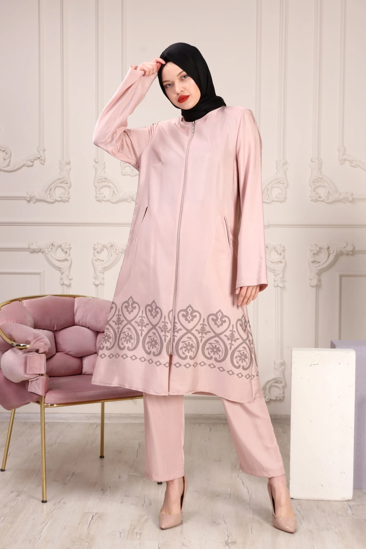 Women Hijab Muslim Suit Tunic Pants Combination Islamic Fashion Casual Wear Morocco Dubai Wedding Ceremony Reis Store Patterned