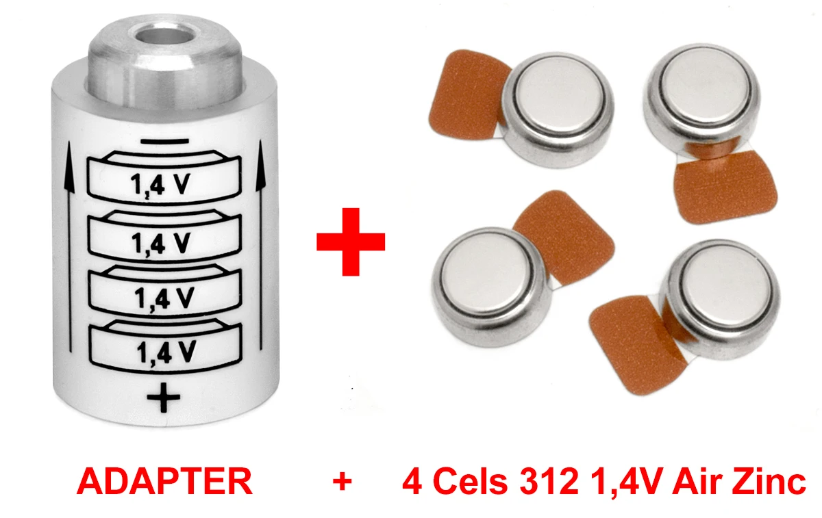 Adapter + 4 batteries A312(1,4V) for MINOX 35 (GT, PE, PL, EL, GL, AL), MINOX (C, EC, ECX, LX, TLX) and ROLLEI