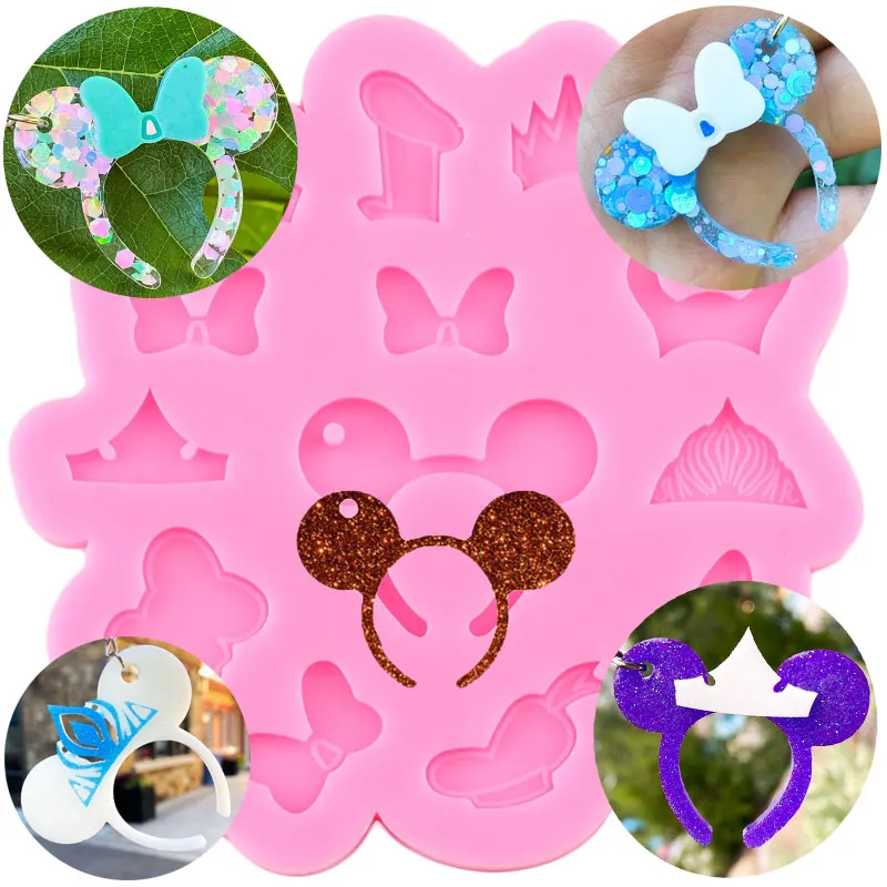 Super Glossy Mouse Head Silicone Mold Bow Epoxy Resin Craft Keychain DIY Handmade Jewelry Molds Fondant Cake Decorating Tools