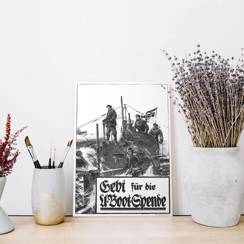 WW1 الحرب الألمانية التذكارية المشارك الأسود والأبيض Vintage جدار الفن طباعة الألمانية الغواصة صورة مطبوعة على القماش اللوحة غرفة المعيشة ديكور