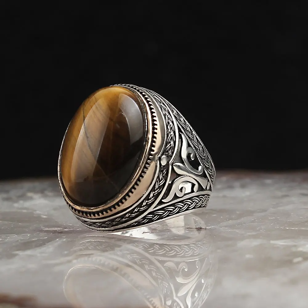 Tiger's Eye Gemstone 925 Sterling Silver Men 'S Ring