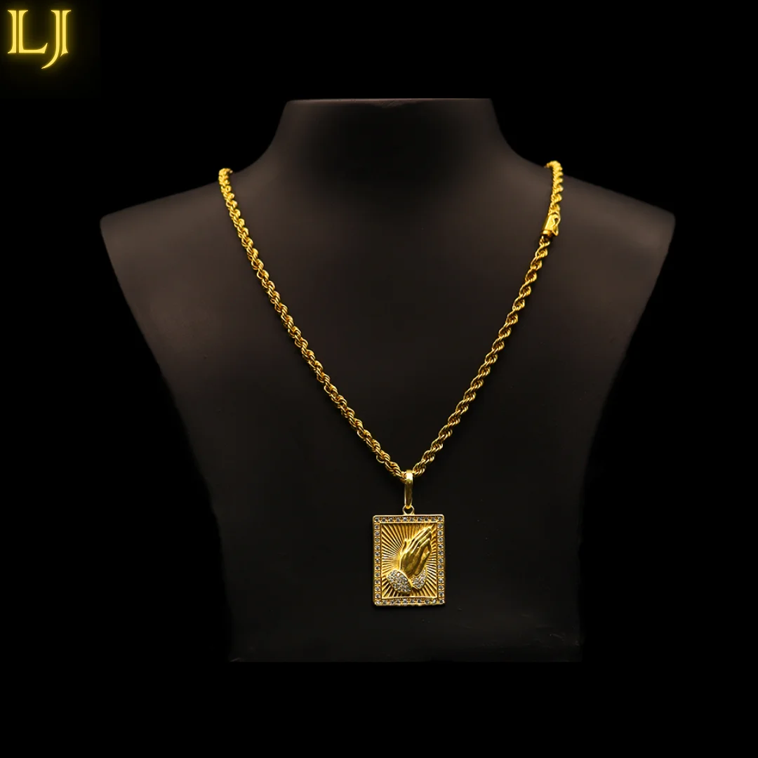 5MM Bahean Chain Set + Ancient Coin studded Faith Hands Pendant®(Nordic Gold) Eternal in Color Guarantee!