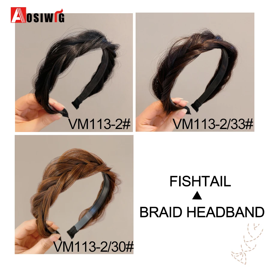 AOSI 1PC Synthetische Damen Haar Breite Fishbone Zöpfe Nicht-slip Stirnband Handgemachte Retro Stirnband Styling Kopfbedeckungen Zubehör – Detail 32
