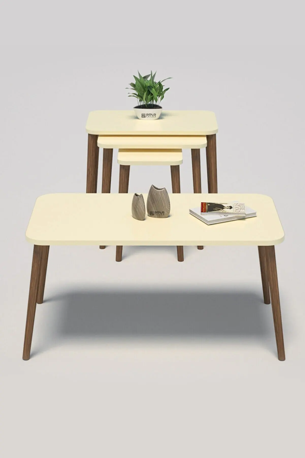 Mesa Central Retangular Escandinava, Mesa Nelling e Mesa de Chá, Risto Moderna, Conjunto de 4 Peças