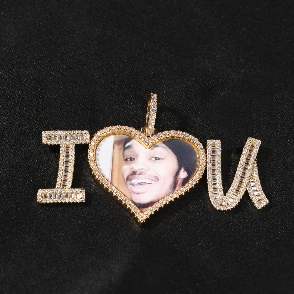 THE BLING KING DIY Photo Pendant With Baguettecz Letter Memory Gift For Family Members Valentine's Mothers'Day HiphopJewelry