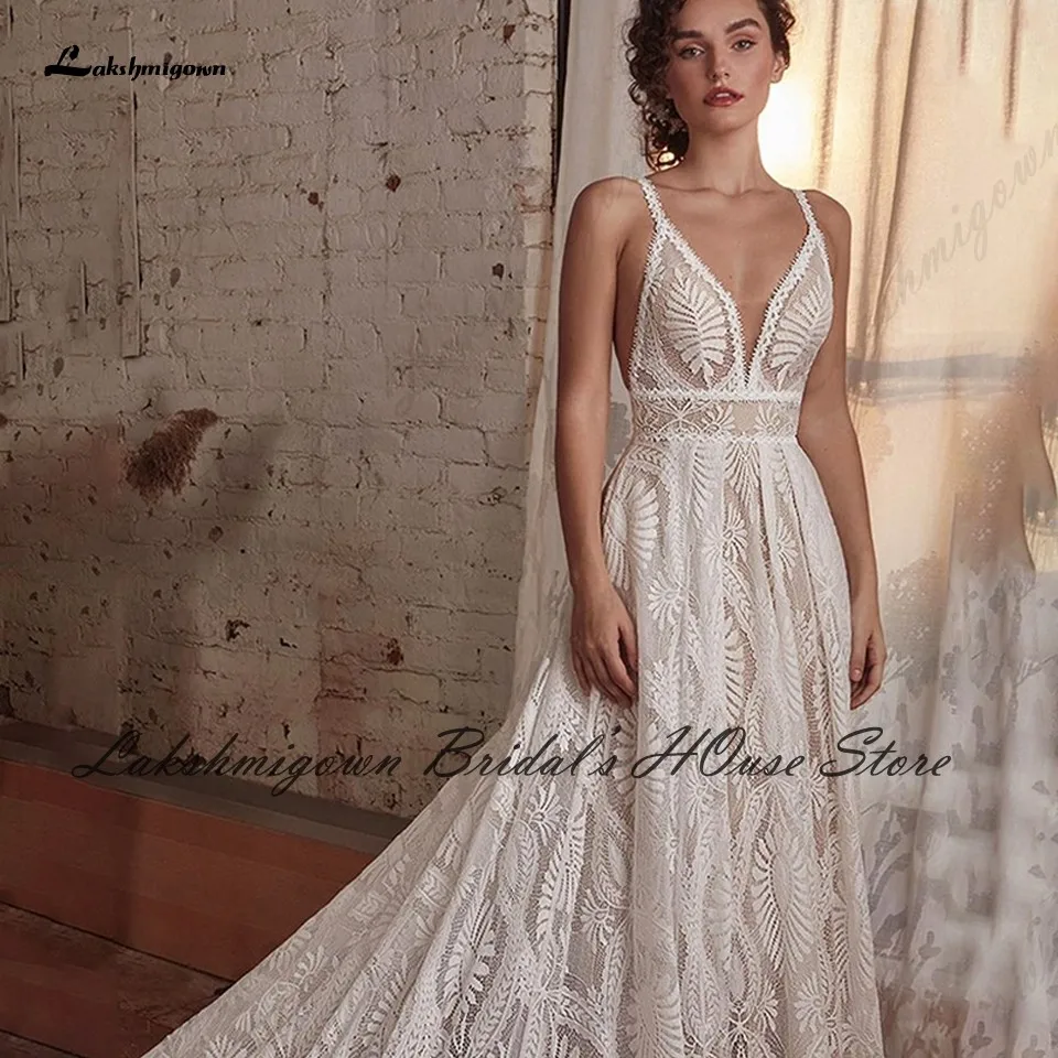 Vestido abito da sposa Vintage in pizzo Boho spalline 2022 abito da sposa Sexy da spiaggia abiti da sposa estivi aperto indietro abito da sposa