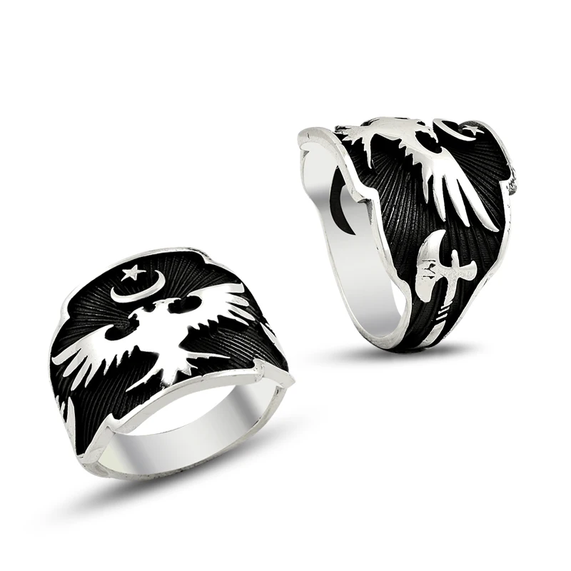 925 Silver Eagle Printed Resurrection Ertugrul Ring for Men