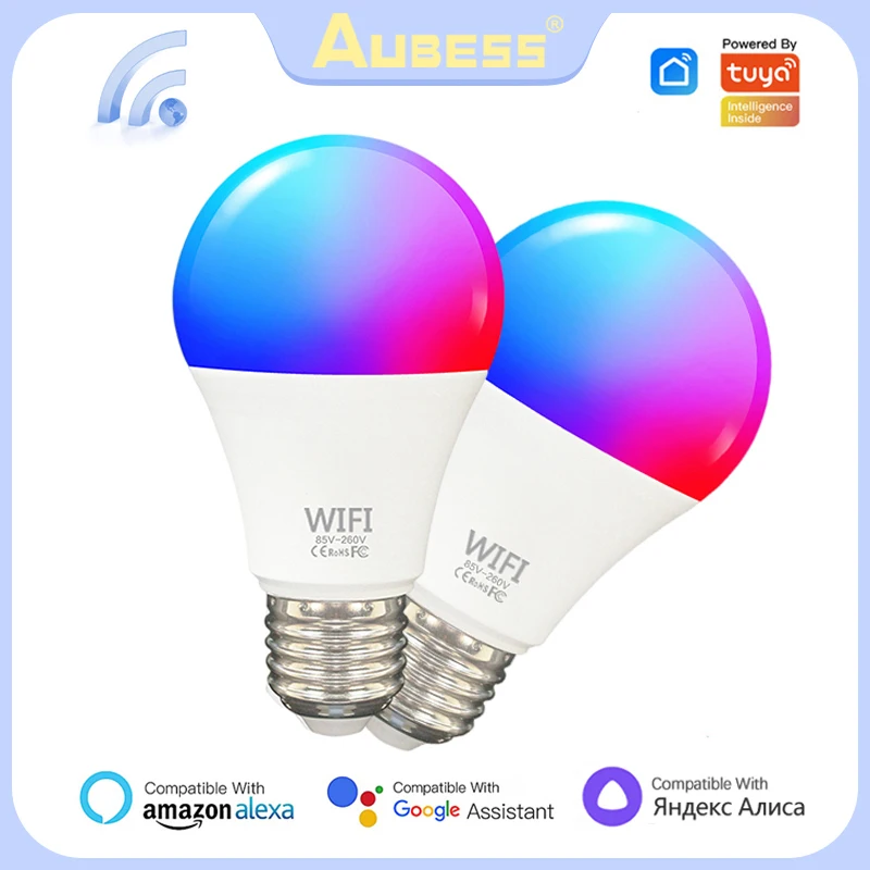 Tuya 15W E27 WiFi Smart Light Bulb RGB Dimmable Led Light Smart Lamp, Support Tuya Smart Life Yandex Alice Alexa Google Home