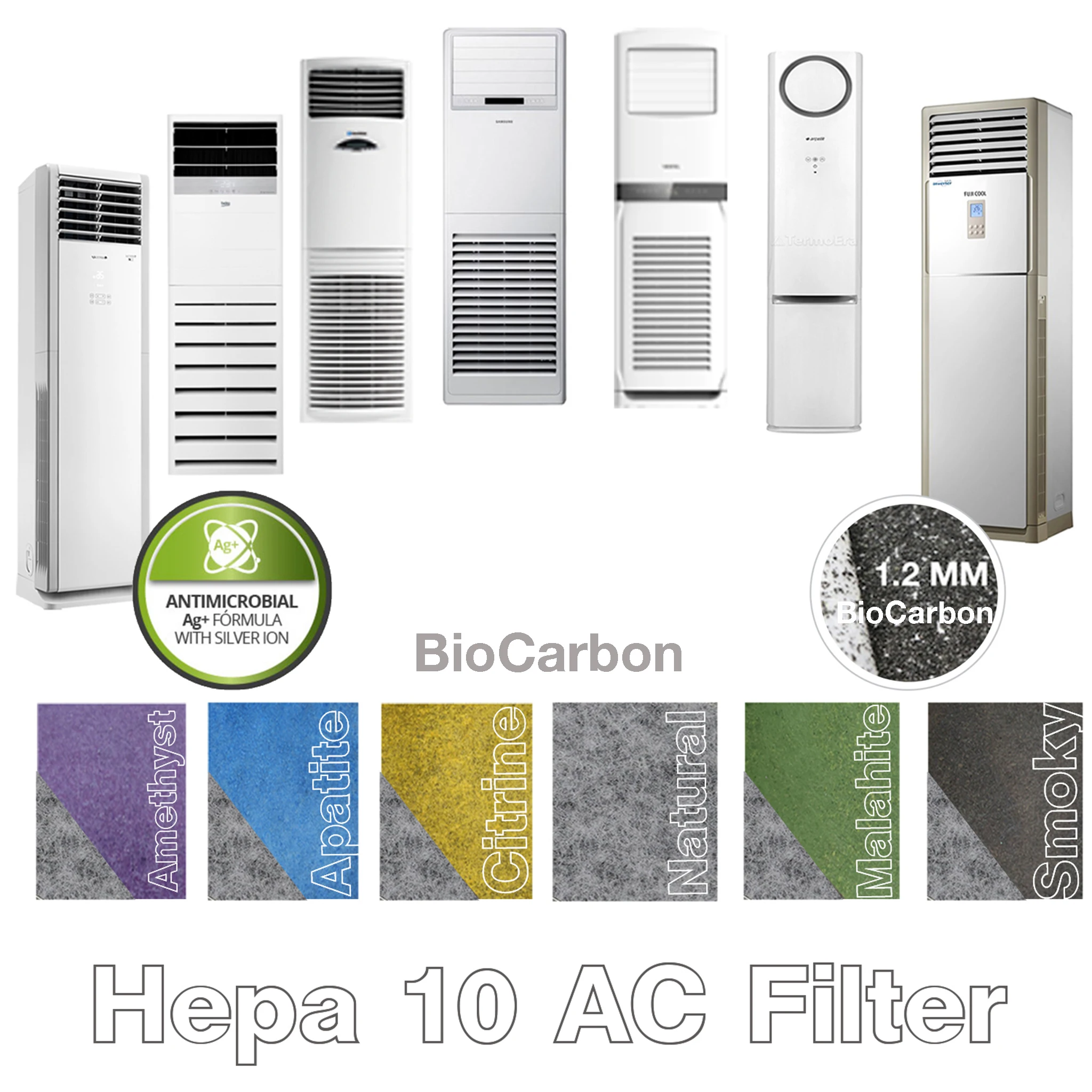 قاعة وسقف تكييف الهواء التجاري فلتر Hepa + مرشح تنقية كتلة كربون التيتانيوم التورمالين الفضة أيون طلاء