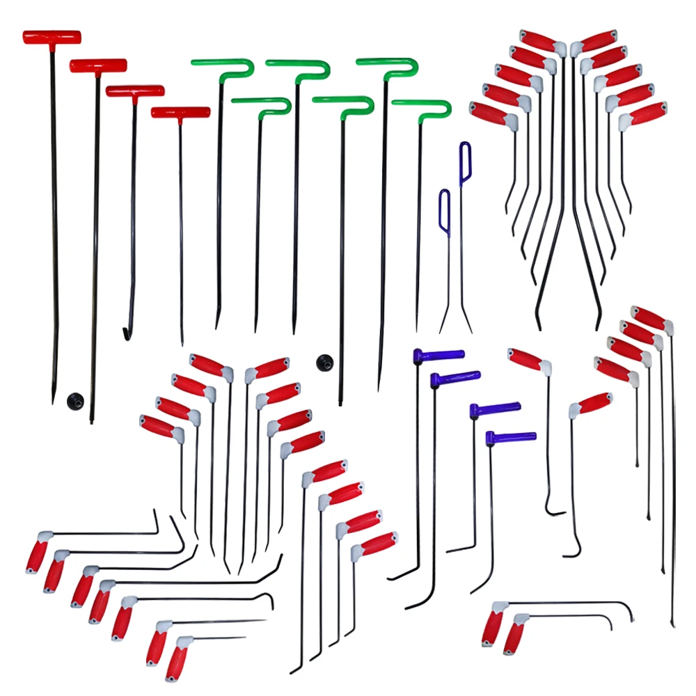 PDR Tools Push Rods 53 Pcs Set 360° Rotating Steel Variable Head Paintless Dent Repair Rods Hook Set High Quality Equipments