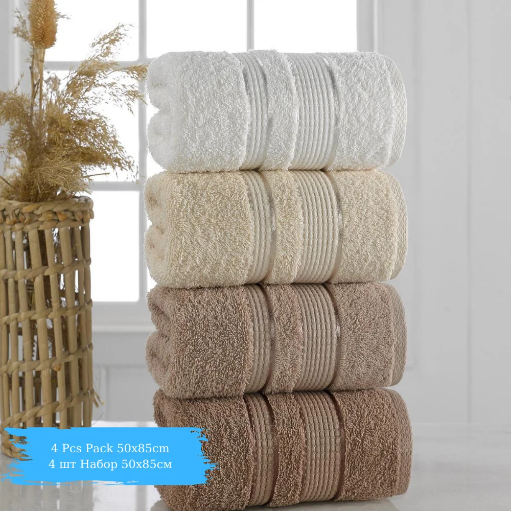 

Turkish Pure %100 Cotton Super Absorbent Towel Set 4 Pieces 50x85 Cm Soft 2023 White Cream Brown Dark - Home Textile