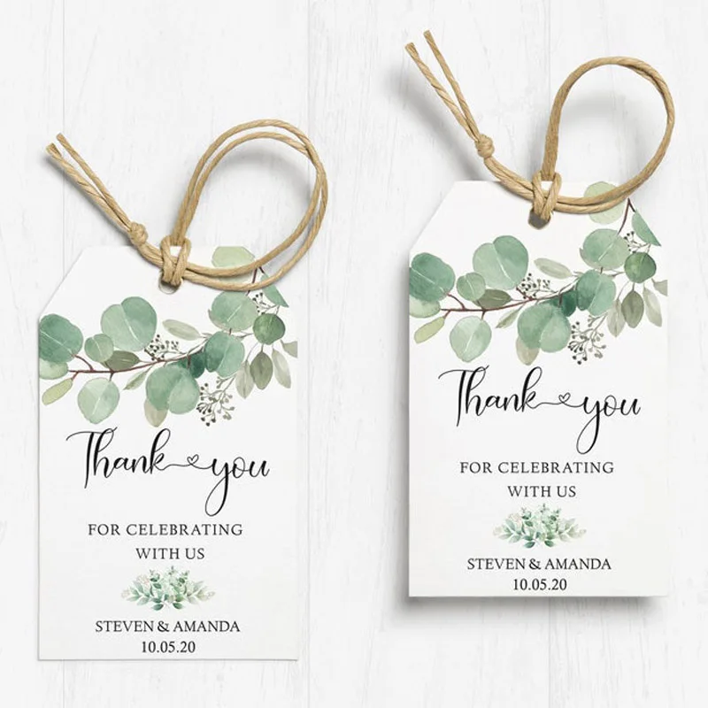 Thank You Tags Printable Gift Tags Greenery Wedding Favor Tags, Baby shower, Editable Watercolor Eucalyptus Leaves