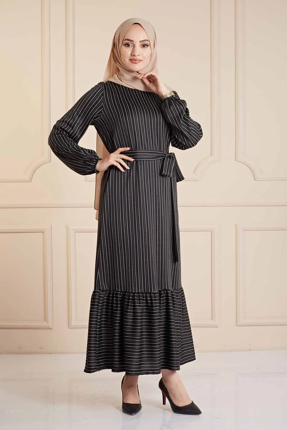 Muslim Women's Dress Striped Dubai Abaya Muslim Fashion Dress 2021 Hijab European Clothing Robe Islam Femme Caftan Oman Turkish