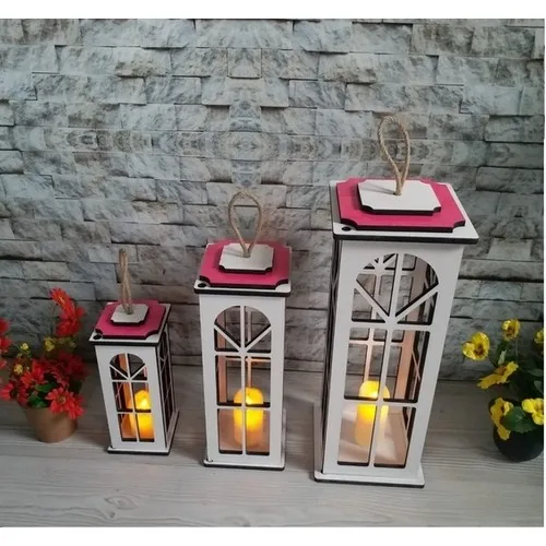 Boss Group Wooden Triple Lantern Set Candle Holder Oil Lamp Pink