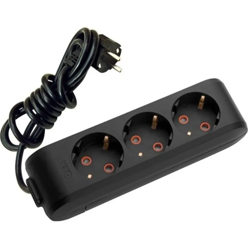 Viko Multi-Let 3 Pin 5 MT Cable Grounded Group Socket - Black Travel Power Strip Portable Extension Socket outlet Wall Smart