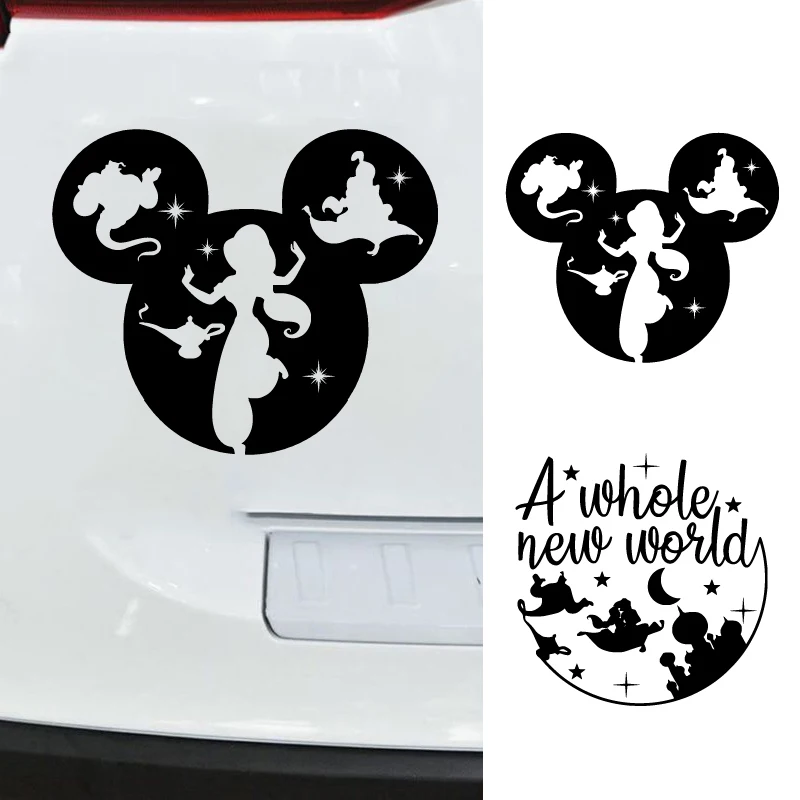 Aladdin Jasmine Car Accessories Stickers Decals Mickey Head Laptop Decal A Whole New World Quote Kids Room Wall Sticker Decor