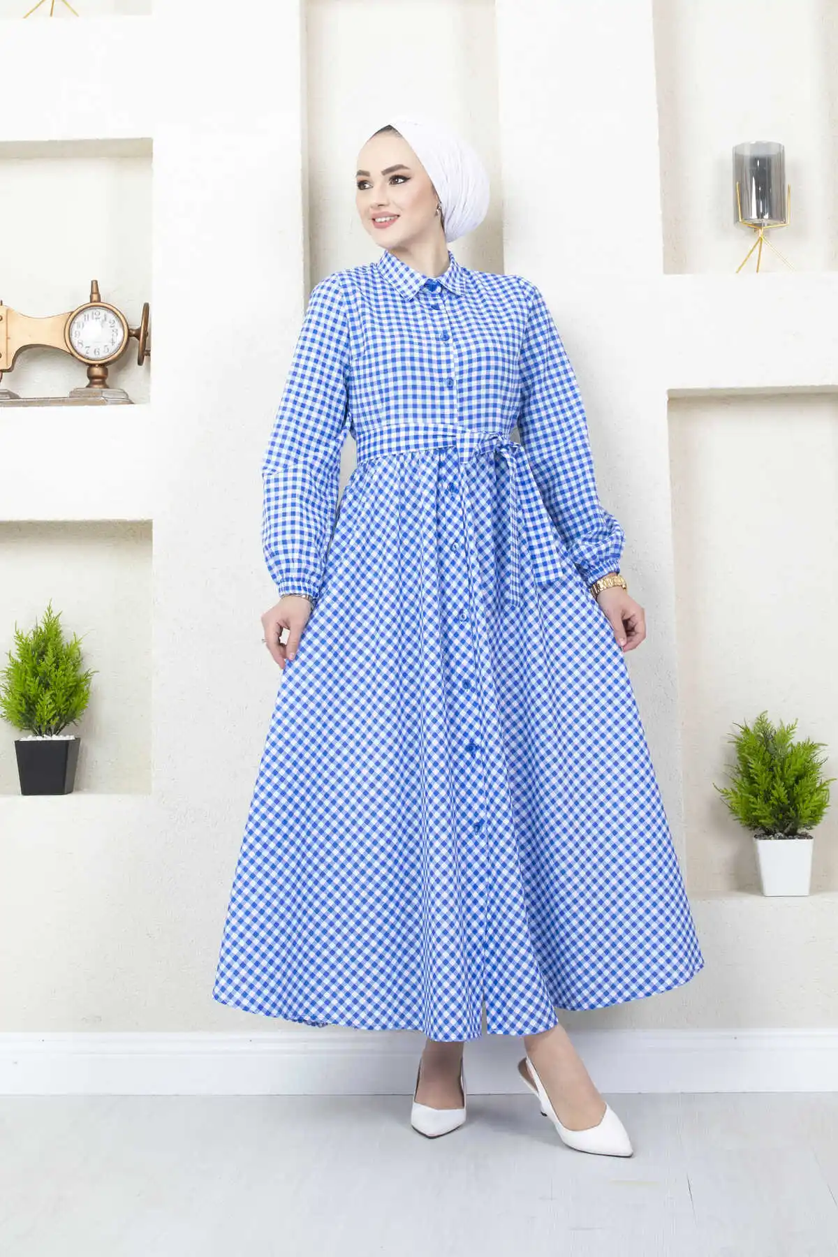 Women 88gingham Patterned Hijab Dress Ramadan Eid Mubarak Chiffon Outdoor Abaya Kimono Dubai Turkey Islamic Kaftan Muslim Robe Femme