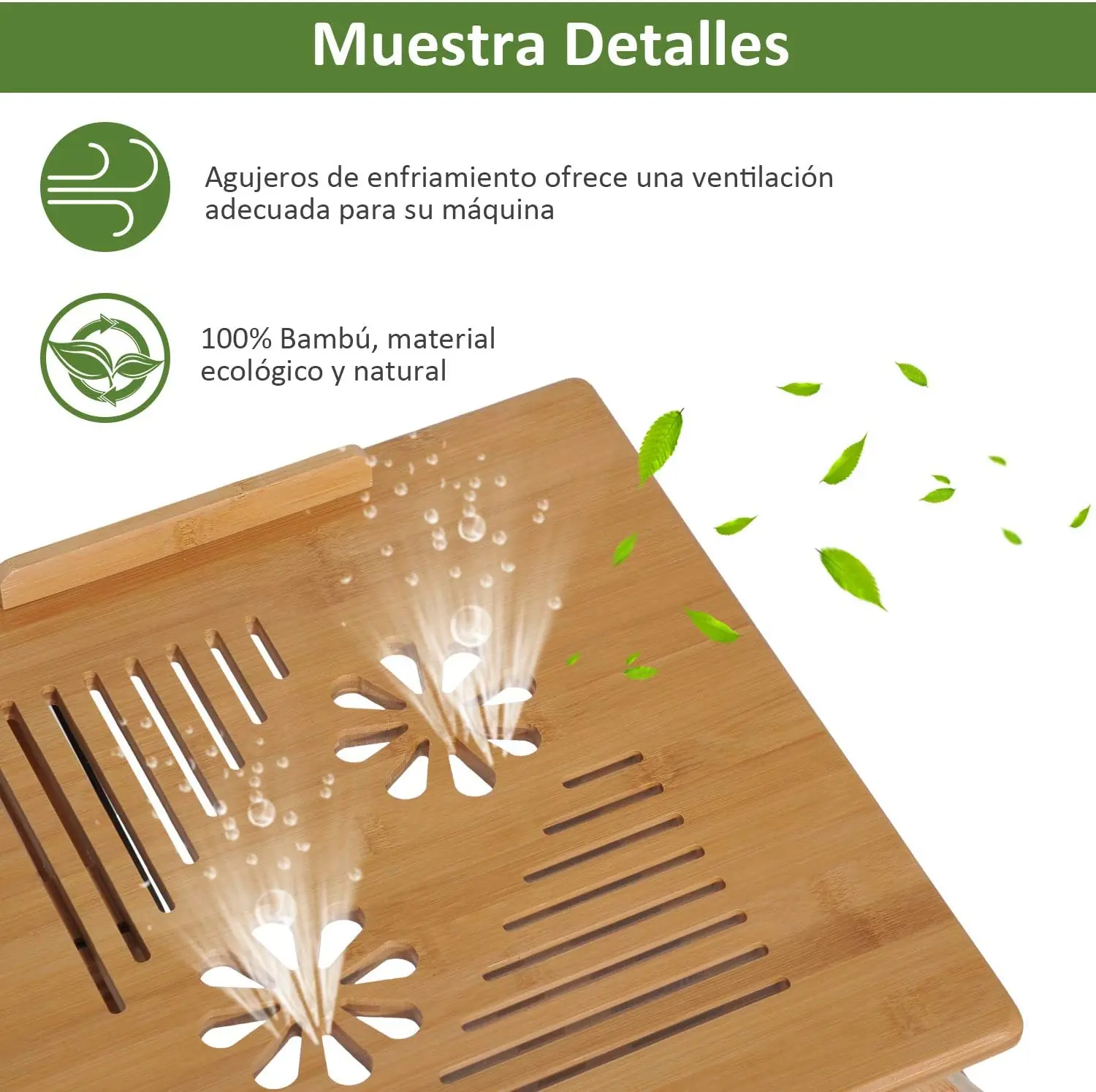 Max Star Mesa de Ordenador Portatil de Bambu 100% Ecologica Natural Bandeja de Cama de Desayuno Plegable Altura e Inclinación Regulable Mesas de