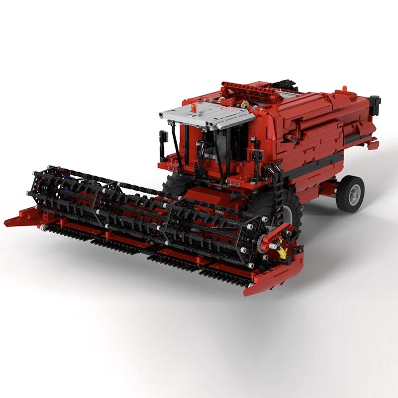 Moc Building Block Motored Red Combine Harvester With Leveling System Truck Technology Bricks Children Toys Collection