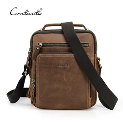 CONTACT'S Casual Men Shoulder Bag Genuine Leather Retro Messenger Bag Large Capacity Male Crossbody Bags For 7.9