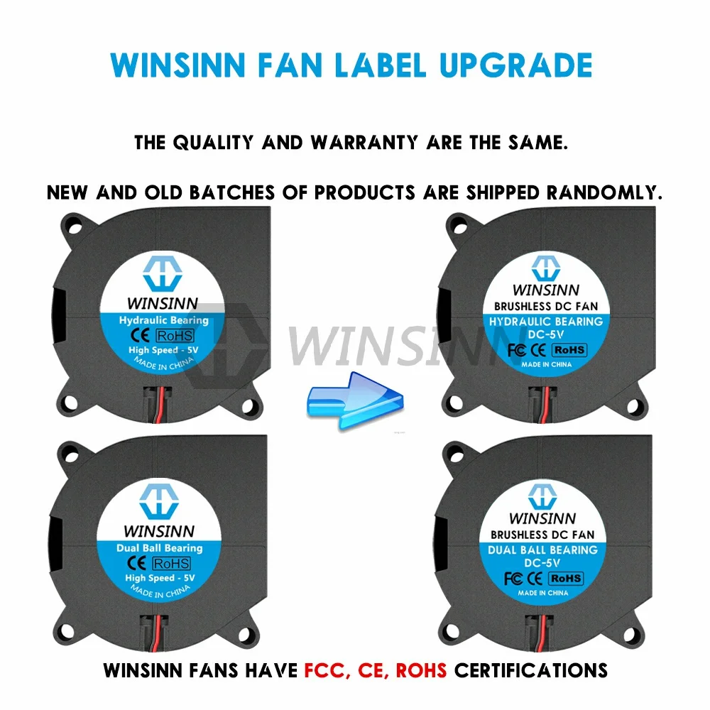 WINSINN 4020 40mm Blower Fan 5V 12V 24V Hydraulic / Dual Ball Bearing Brushless Cooling Turbine Turbo 40x20mm 2PIN  [4-Pack]