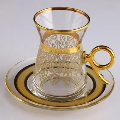 Ilayda Cream Color Turkish Tea Set With Holder