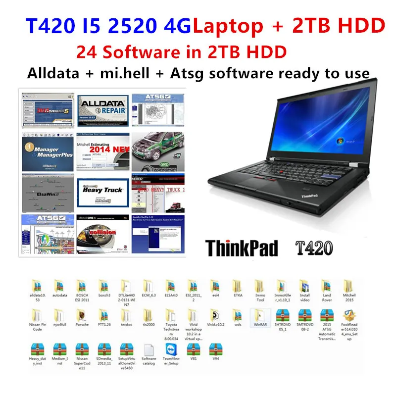 2021 Hot Alldata 10.53 Mit--chell od5 software ATSG 2017 Auto Repair 24 in 2TB HDD installed well T420 I5 2520 CPU 4G RAM Laptop