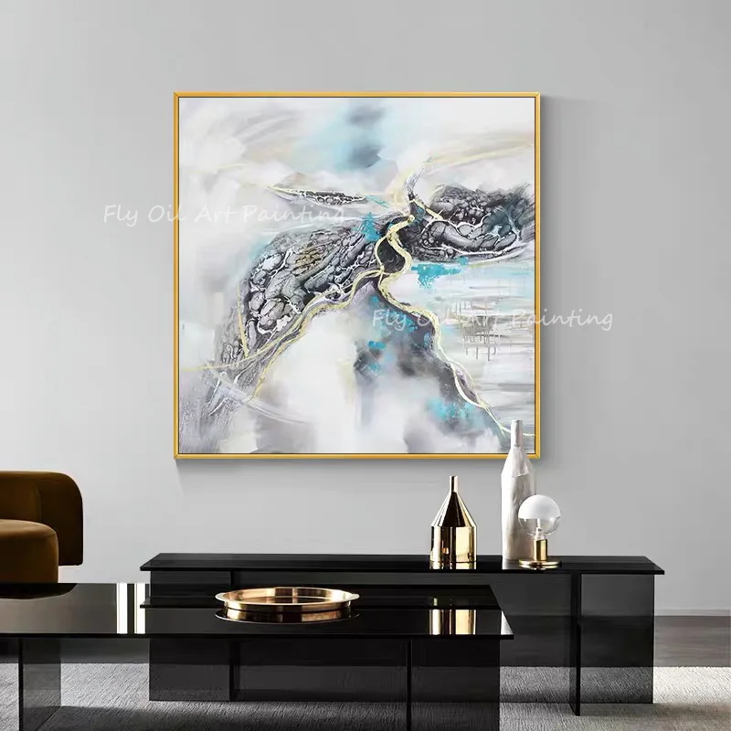 Abstract Watercolor Landscape Grey Canvas 100% hand painted Oil Painting on Canvas Wall Art for reading  Room Decor No Frame