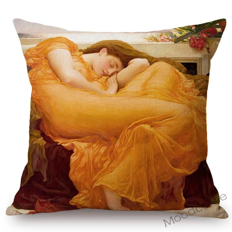 UK Neoclassicism Academic Style Aestheticism Frederic Leighton Oil Painting  Girl Lady Sofa Pillow Case Decorative Cushion Cover